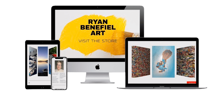 screen shot of ryan benefiel's art website on various online devices